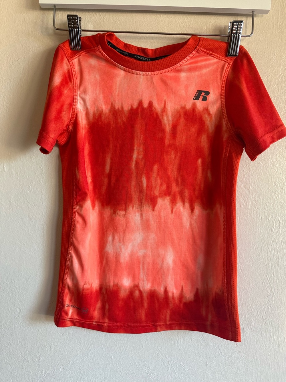 Kids (6/7 Small) Russell Athletic Red and Coral Tie-Dye Performance Shirt